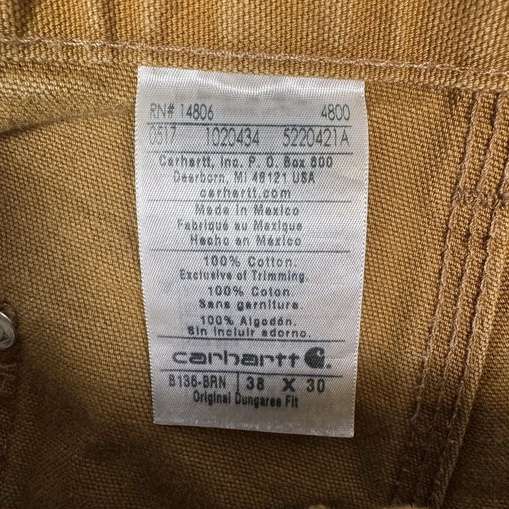 Carhartt Pants Men 38x30 Double Knee Carpenter Dungaree Workwear Utility B136BRN